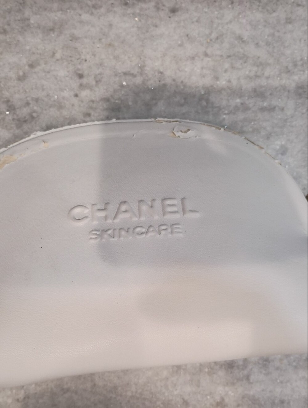 CHANEL Skincare White Zip Pouch Goldtone Zipper With Callout